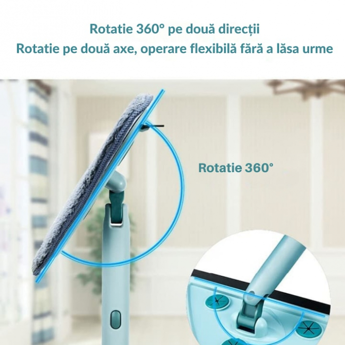 Mop cu Cap Triunghiular VarioShop®, Pliabil, Rotire 360 de Grade, Laveta Microfibra, Prevazut cu Racleta, Maner Reglabil 61 - 91cm, Verde [12]