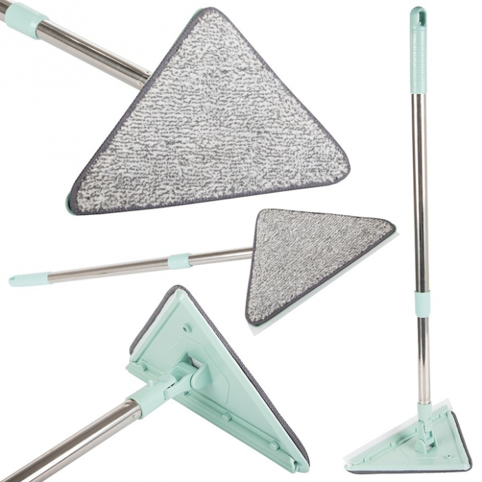 Mop cu Cap Triunghiular VarioShop®, Pliabil, Rotire 360 de Grade, Laveta Microfibra, Prevazut cu Racleta, Maner Reglabil 61 - 91cm, Verde [1]