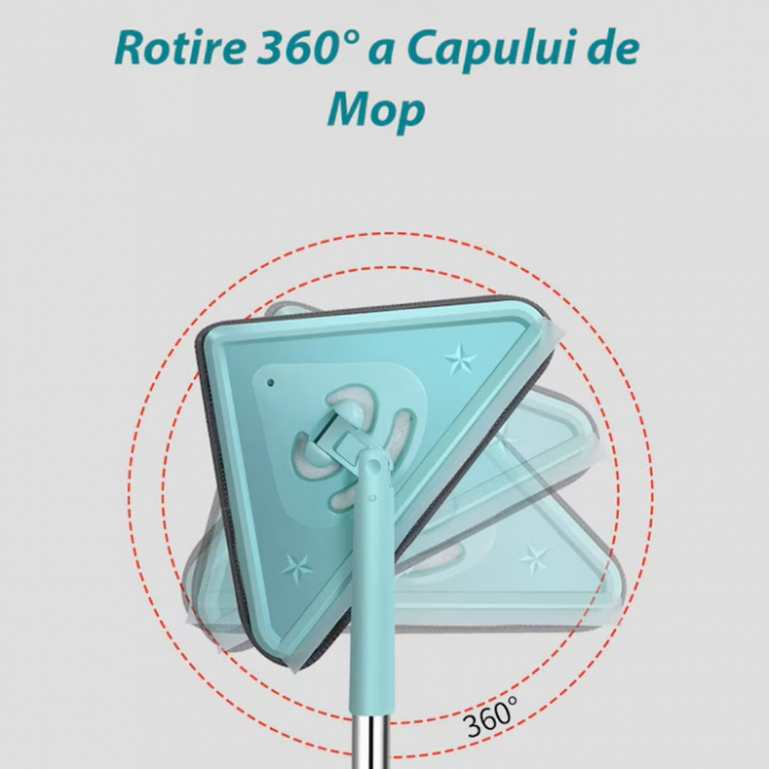 Mop cu Cap Triunghiular VarioShop®, Pliabil, Rotire 360 de Grade, Laveta Microfibra, Prevazut cu Racleta, Maner Reglabil 61 - 91cm, Verde [2]