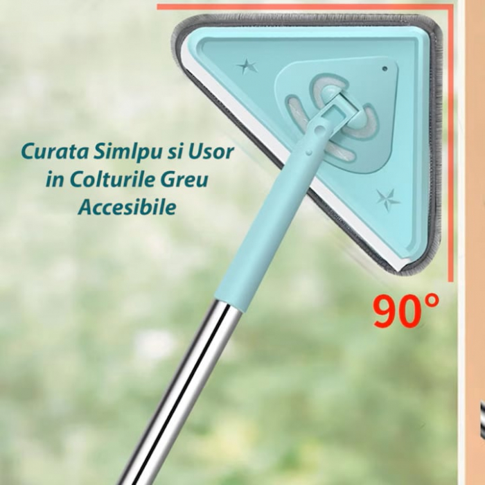 Mop cu Cap Triunghiular VarioShop®, Pliabil, Rotire 360 de Grade, Laveta Microfibra, Prevazut cu Racleta, Maner Reglabil 61 - 91cm, Verde [5]