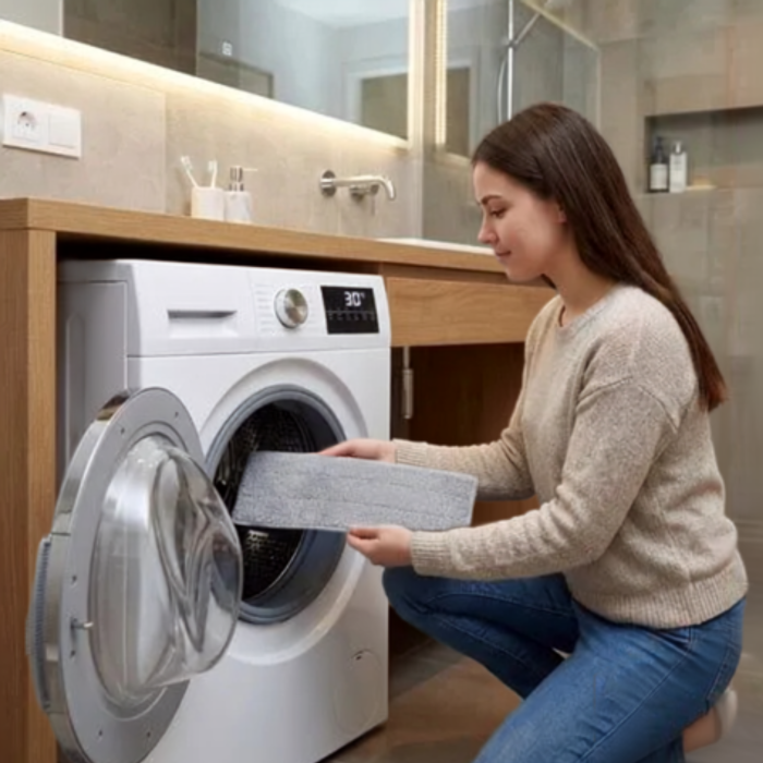 Mop plat cu galeata VarioShop®, pentru curatarea podelelor, sistem cu doua compartimente apa curata/murdara, capacitate 11L, 3 rezerve incluse, alb/negru [8]