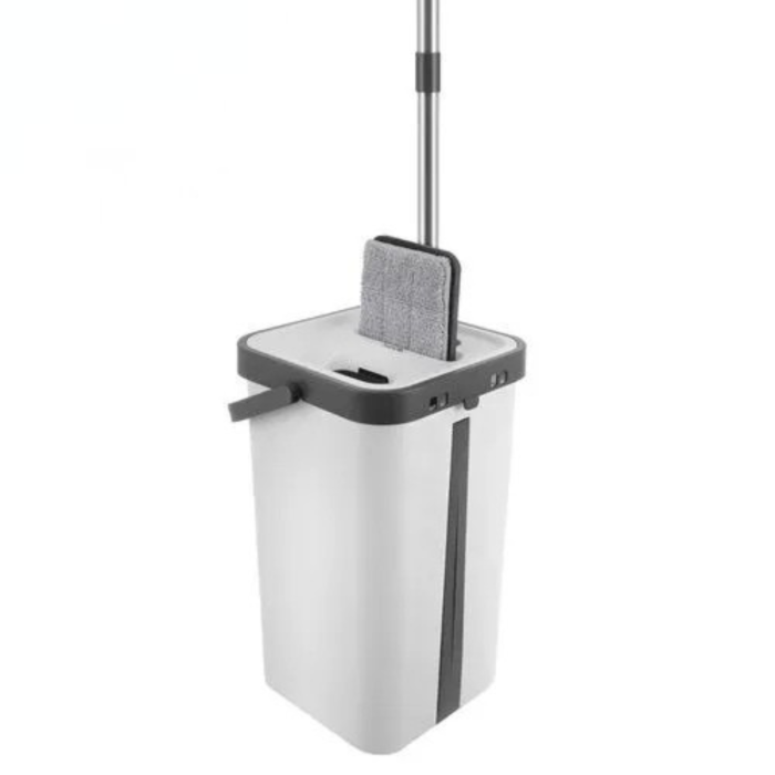 Mop plat cu galeata VarioShop®, pentru curatarea podelelor, sistem cu doua compartimente apa curata/murdara, capacitate 11L, 3 rezerve incluse, alb/negru [18]