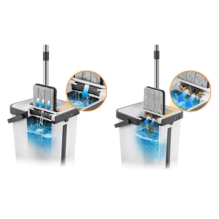 Mop plat cu galeata VarioShop®, pentru curatarea podelelor, sistem cu doua compartimente apa curata/murdara, capacitate 11L, 3 rezerve incluse, alb/negru [7]