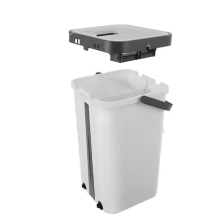 Mop plat cu galeata VarioShop®, pentru curatarea podelelor, sistem cu doua compartimente apa curata/murdara, capacitate 11L, 3 rezerve incluse, alb/negru [19]