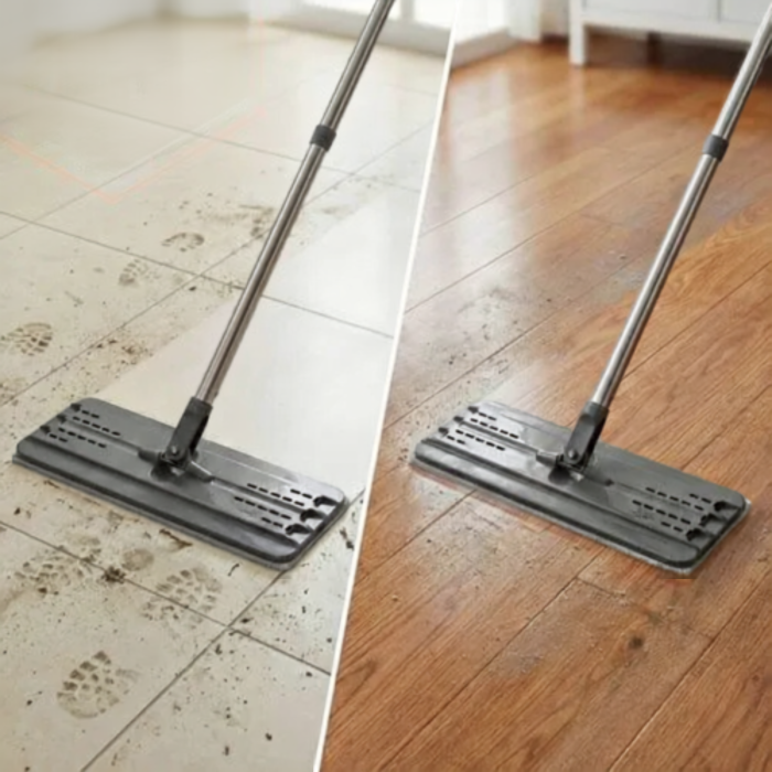 Mop plat cu galeata VarioShop®, pentru curatarea podelelor, sistem cu doua compartimente apa curata/murdara, capacitate 11L, 3 rezerve incluse, alb/negru [3]