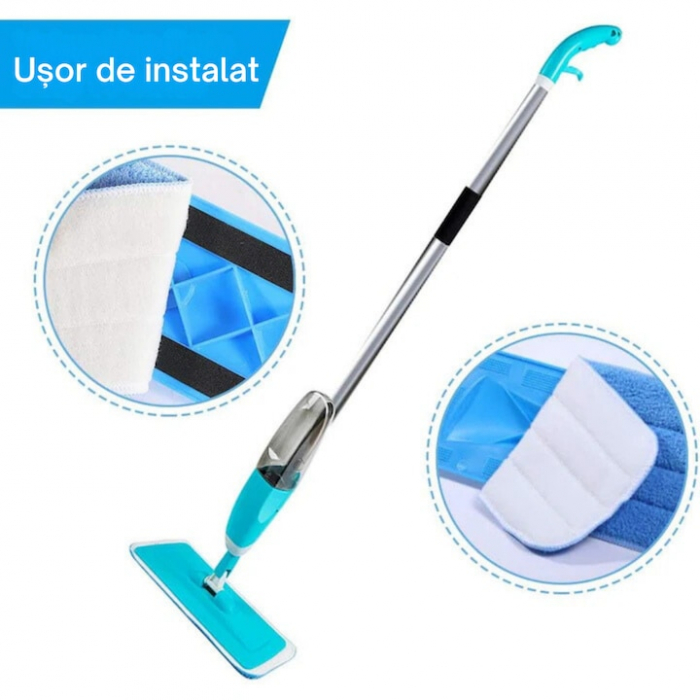 Mop Plat cu Pulverizator si Rezervor VarioShop®, Laveta Microfibra, Potrivit pentru Toate Tipurile de Suprafete, Capacitate Rezervor 1 L, Albastru [4]