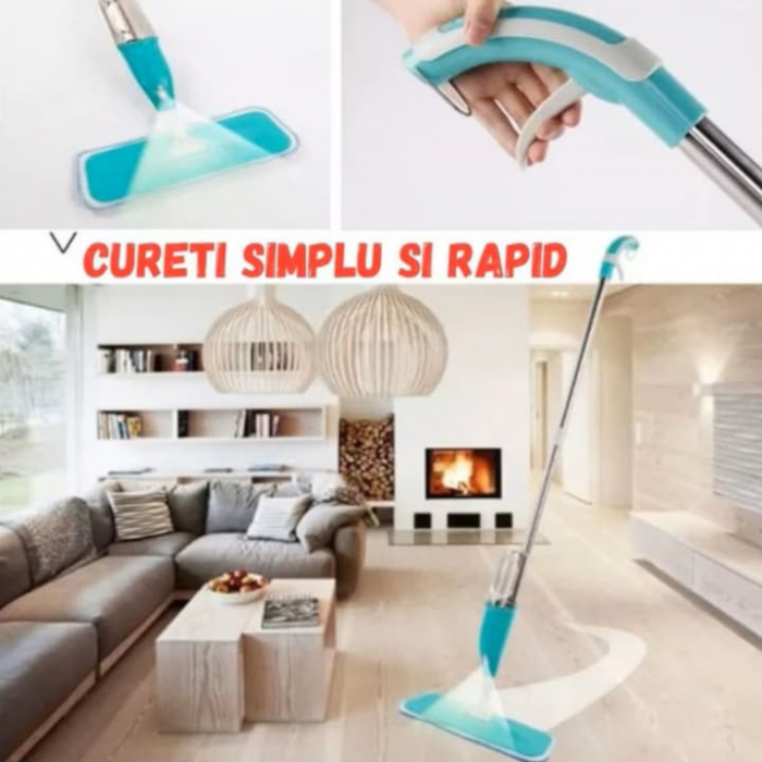 Mop Plat cu Pulverizator si Rezervor VarioShop®, Laveta Microfibra, Potrivit pentru Toate Tipurile de Suprafete, Capacitate Rezervor 1 L, Albastru [12]