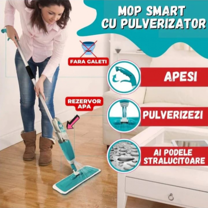 Mop Plat cu Pulverizator si Rezervor VarioShop®, Laveta Microfibra, Potrivit pentru Toate Tipurile de Suprafete, Capacitate Rezervor 1 L, Albastru [3]
