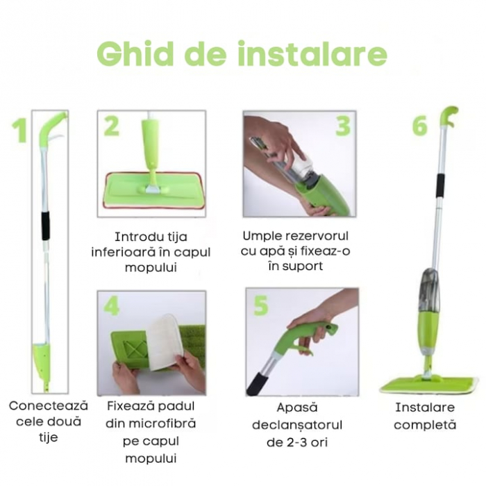 Mop Plat cu Pulverizator si Rezervor VarioShop®, Laveta Microfibra, Potrivit pentru Toate Tipurile de Suprafete, Capacitate Rezervor 1 L, Verde [3]