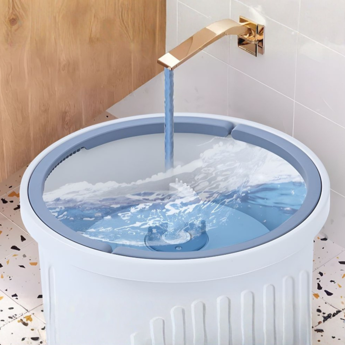 Mop plat VarioShop® cu găleată rotativă, sistem de centrifugare, mâner telescopic 120–140 cm și microfibră super absorbantă, pentru curățare rapidă a podelelor [6]