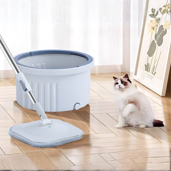 Mop plat VarioShop® cu găleată rotativă, sistem de centrifugare, mâner telescopic 120–140 cm și microfibră super absorbantă, pentru curățare rapidă a podelelor [3]