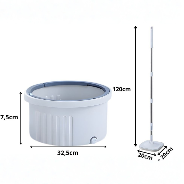 Mop plat VarioShop® cu găleată rotativă, sistem de centrifugare, mâner telescopic 120–140 cm și microfibră super absorbantă, pentru curățare rapidă a podelelor [2]
