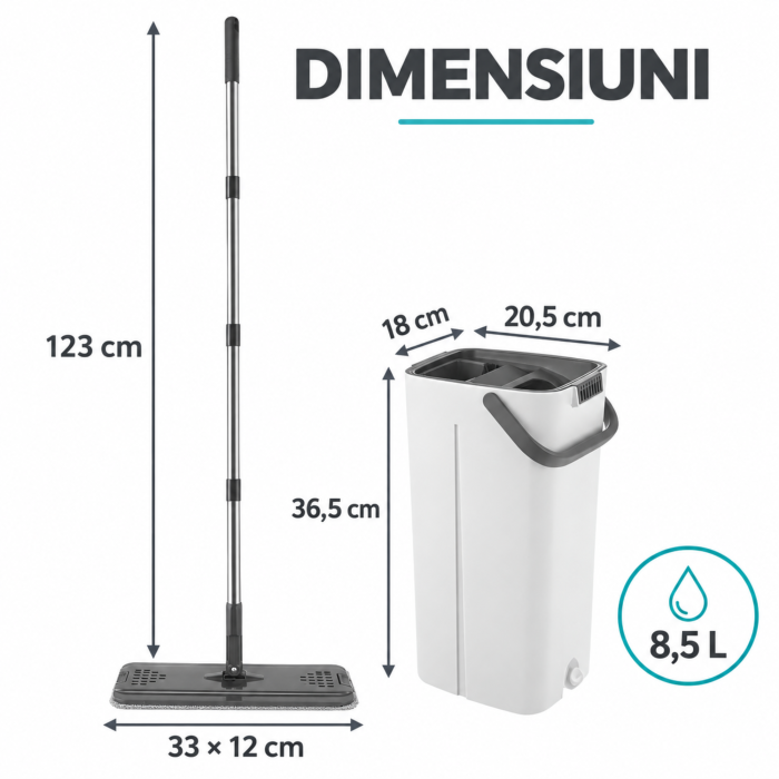 Mop plat VarioShop® cu galeata, 2 compartimente pentru apa, stoarcere fara atingere, cap rotativ 360°, 3 lavete, 8,5 L [4]