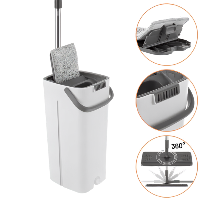 Mop plat VarioShop® cu galeata, 2 compartimente pentru apa, stoarcere fara atingere, cap rotativ 360°, 3 lavete, 8,5 L [8]