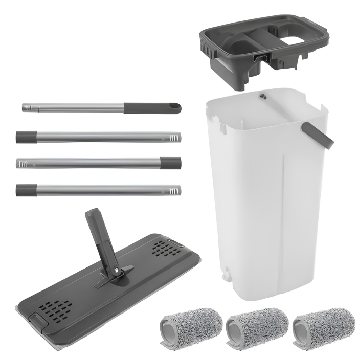 Mop plat VarioShop® cu galeata, 2 compartimente pentru apa, stoarcere fara atingere, cap rotativ 360°, 3 lavete, 8,5 L [7]