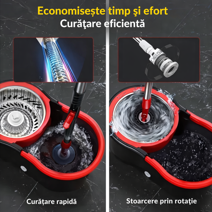 Mop rotativ cu galeata si sistem spin VarioShop®, maner telescopic, 2 rezerve microfibra, roti pentru transport, curatare eficienta si usoara [2]