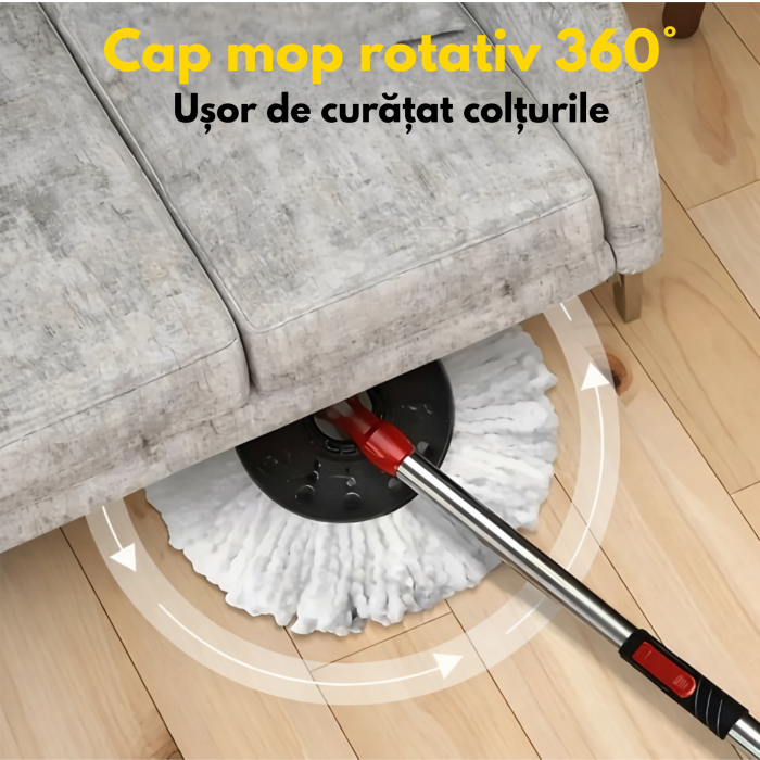 Mop rotativ cu galeata si sistem spin VarioShop®, maner telescopic, 2 rezerve microfibra, roti pentru transport, curatare eficienta si usoara [6]