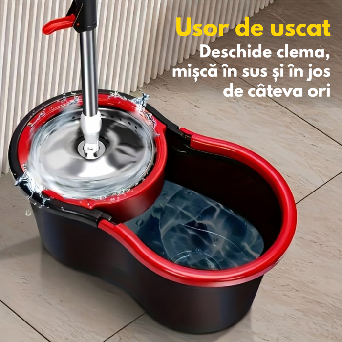 Mop rotativ cu galeata si sistem spin VarioShop®, maner telescopic, 2 rezerve microfibra, roti pentru transport, curatare eficienta si usoara [3]