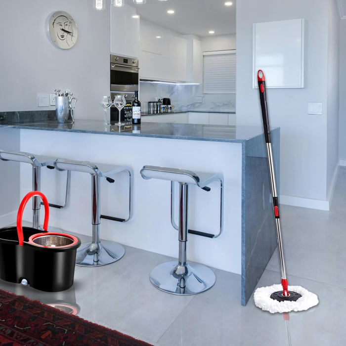 Mop rotativ cu galeata si sistem spin VarioShop®, maner telescopic, 2 rezerve microfibra, roti pentru transport, curatare eficienta si usoara [8]