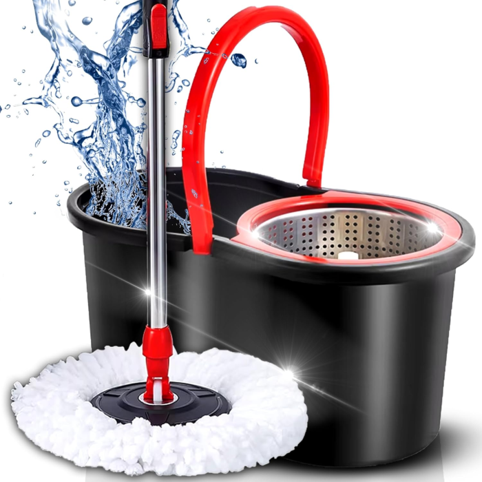 Mop rotativ cu galeata si sistem spin VarioShop®, maner telescopic, 2 rezerve microfibra, roti pentru transport, curatare eficienta si usoara [12]