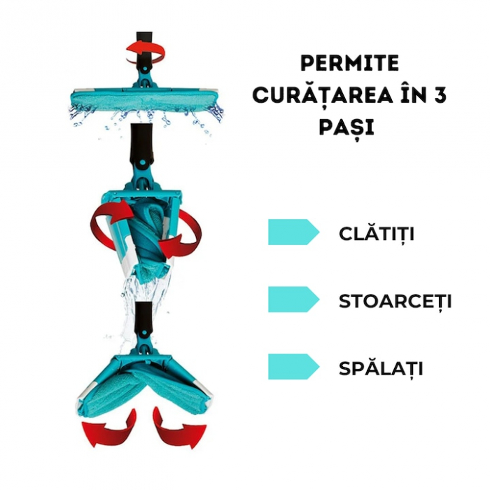 Mop Rotativ cu Microfibra VarioShop®, Maner Reglabil, Rasucire Automata, pentru toate Tipurile de Pardoseli, Albastru [2]