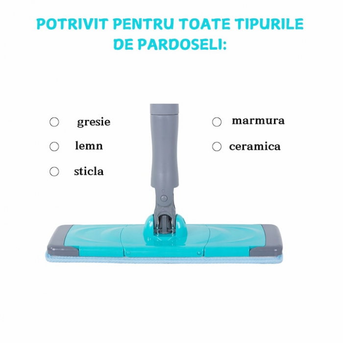 Mop Rotativ cu Microfibra VarioShop®, Maner Reglabil, Rasucire Automata, pentru toate Tipurile de Pardoseli, Albastru [3]