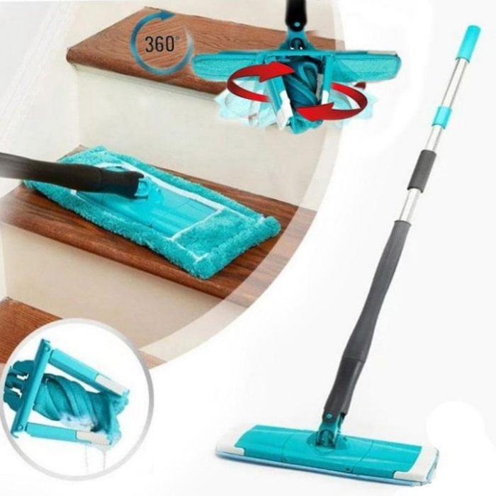 Mop Rotativ cu Microfibra VarioShop®, Maner Reglabil, Rasucire Automata, pentru toate Tipurile de Pardoseli, Albastru [9]