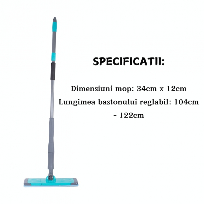 Mop Rotativ cu Microfibra VarioShop®, Maner Reglabil, Rasucire Automata, pentru toate Tipurile de Pardoseli, Albastru [5]