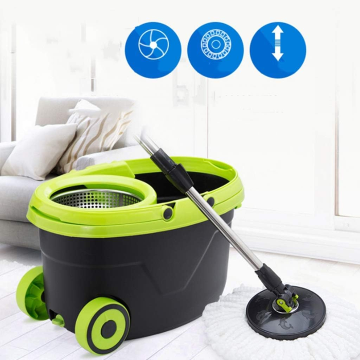 Mop rotativ VarioShop®, galeata si roti, sistem spin, maner telescopic, 2 rezerve microfibra, curatare eficienta si usoara [8]