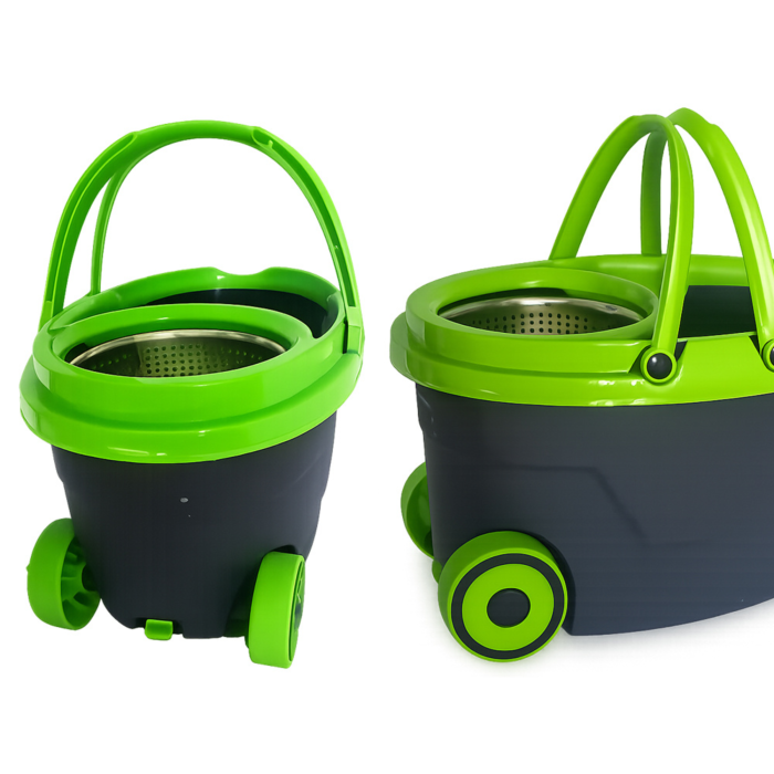 Mop rotativ VarioShop®, galeata si roti, sistem spin, maner telescopic, 2 rezerve microfibra, curatare eficienta si usoara [10]