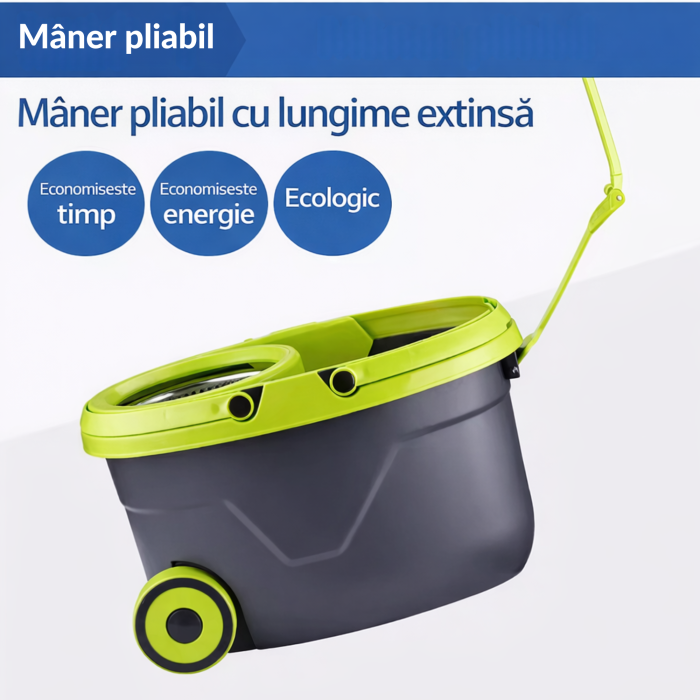 Mop rotativ VarioShop®, galeata si roti, sistem spin, maner telescopic, 2 rezerve microfibra, curatare eficienta si usoara [3]