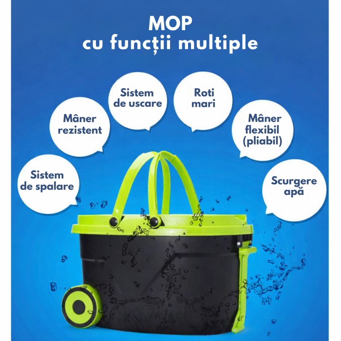 Mop rotativ VarioShop®, galeata si roti, sistem spin, maner telescopic, 2 rezerve microfibra, curatare eficienta si usoara [2]