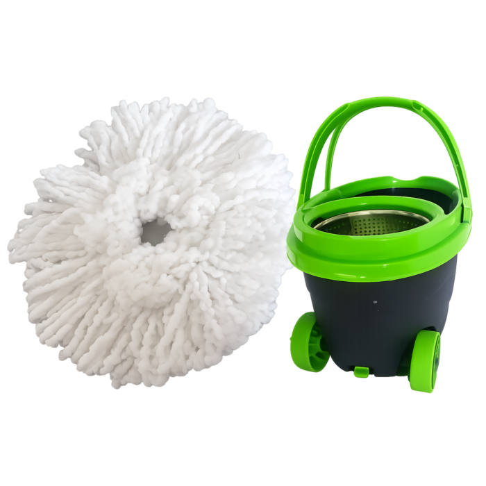 Mop rotativ VarioShop®, galeata si roti, sistem spin, maner telescopic, 2 rezerve microfibra, curatare eficienta si usoara [12]