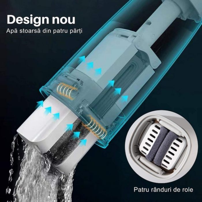 Mop Rotativ VarioShop®, Maner Reglabil, Curatenie Eficienta, Design Ergonomic, Potrivit pentru toate Tipurile de Pardoseli, 126 x 32 cm, Alb [11]