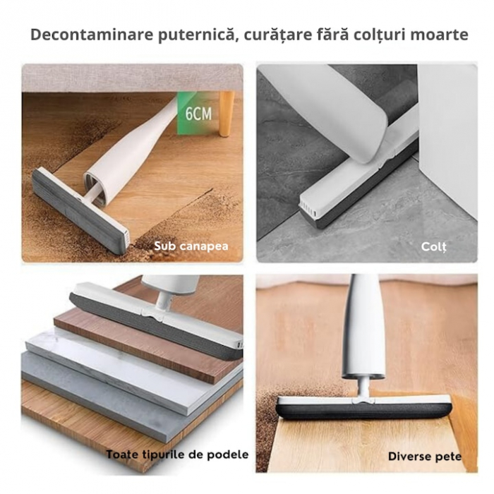 Mop Rotativ VarioShop®, Maner Reglabil, Curatenie Eficienta, Design Ergonomic, Potrivit pentru toate Tipurile de Pardoseli, 126 x 32 cm, Alb [4]
