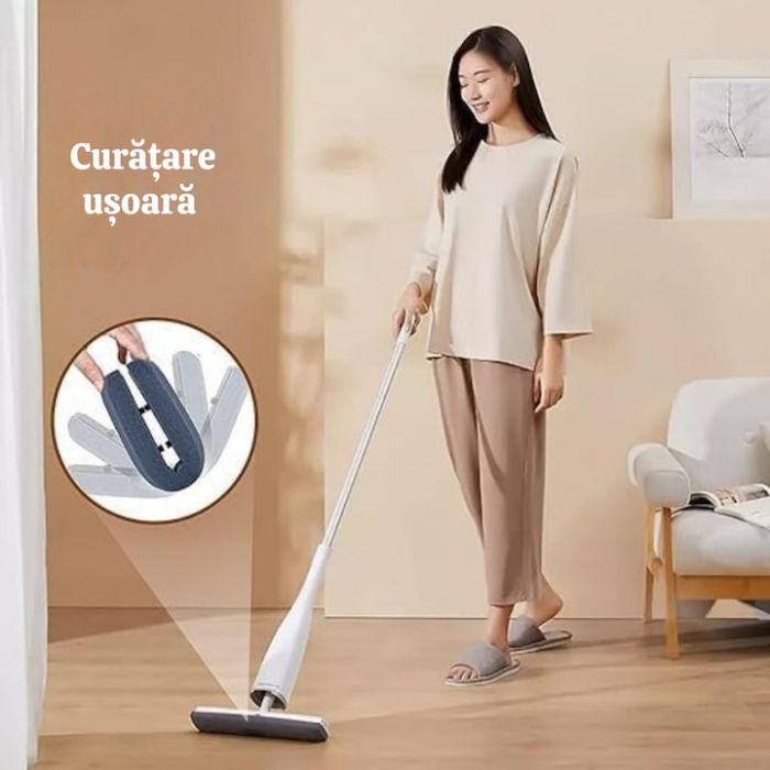 Mop Rotativ VarioShop®, Maner Reglabil, Curatenie Eficienta, Design Ergonomic, Potrivit pentru toate Tipurile de Pardoseli, 126 x 32 cm, Alb [3]