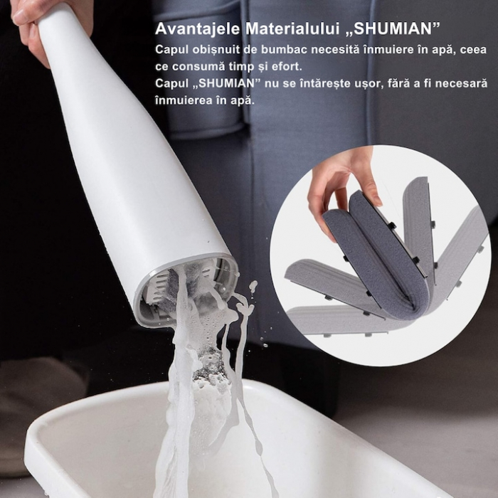 Mop Rotativ VarioShop®, Maner Reglabil, Curatenie Eficienta, Design Ergonomic, Potrivit pentru toate Tipurile de Pardoseli, 126 x 32 cm, Alb [7]