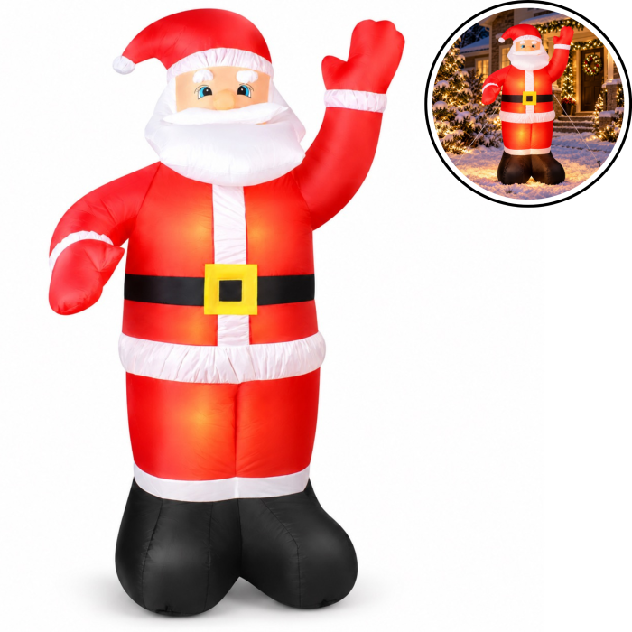Mos Craciun gonflabil VarioShopu00ae, decoratiune pentru interior si exterior, iluminare LED, umflare automata, ventilator incorporat, accesorii fixare, IP44, 180 x 100 cm [1]