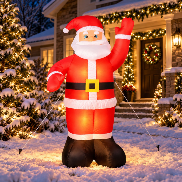 Mos Craciun gonflabil VarioShopu00ae, decoratiune pentru interior si exterior, iluminare LED, umflare automata, ventilator incorporat, accesorii fixare, IP44, 180 x 100 cm [2]
