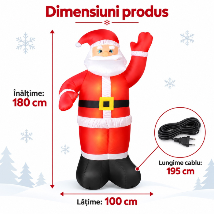 Mos Craciun gonflabil VarioShopu00ae, decoratiune pentru interior si exterior, iluminare LED, umflare automata, ventilator incorporat, accesorii fixare, IP44, 180 x 100 cm [3]