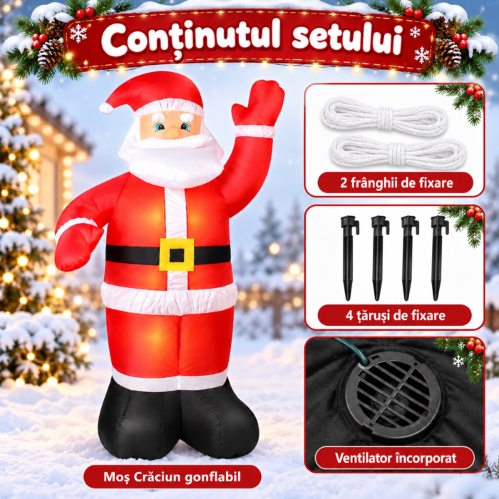 Mos Craciun gonflabil VarioShopu00ae, decoratiune pentru interior si exterior, iluminare LED, umflare automata, ventilator incorporat, accesorii fixare, IP44, 180 x 100 cm [4]