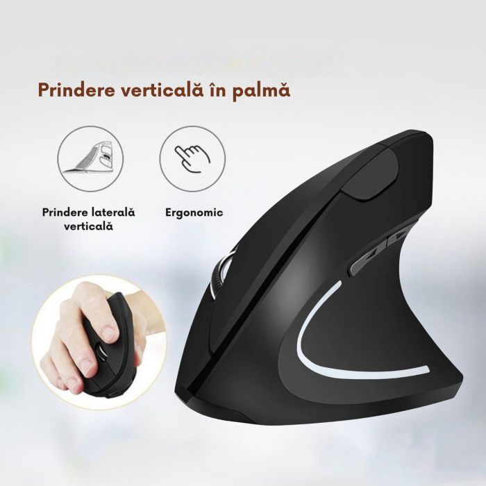 Mouse Vertical Wireless Ergonomic VarioShop®, 6 Butoane, Receptor USB Nano, Raza 10m, Compatibil cu Toate Sistemele de Operare, Design Antistres pentru Incheietura [20]