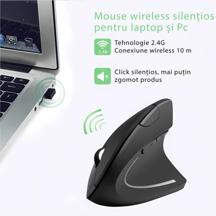 Mouse Vertical Wireless Ergonomic VarioShop®, 6 Butoane, Receptor USB Nano, Raza 10m, Compatibil cu Toate Sistemele de Operare, Design Antistres pentru Incheietura [13]