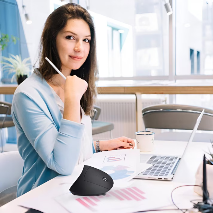 Mouse Vertical Wireless Ergonomic VarioShop®, 6 Butoane, Receptor USB Nano, Raza 10m, Compatibil cu Toate Sistemele de Operare, Design Antistres pentru Incheietura [6]