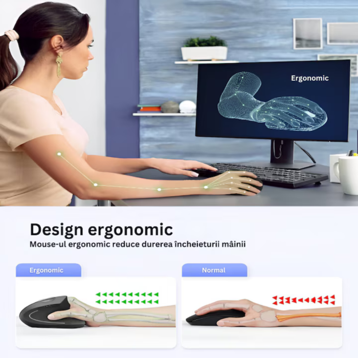Mouse Vertical Wireless Ergonomic VarioShop®, 6 Butoane, Receptor USB Nano, Raza 10m, Compatibil cu Toate Sistemele de Operare, Design Antistres pentru Incheietura [3]