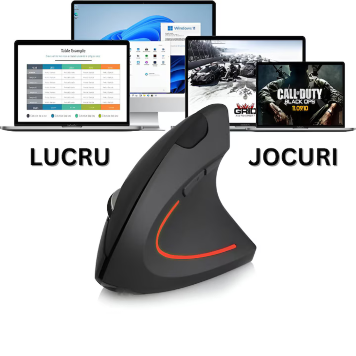 Mouse Vertical Wireless Ergonomic VarioShop®, 6 Butoane, Receptor USB Nano, Raza 10m, Compatibil cu Toate Sistemele de Operare, Design Antistres pentru Incheietura [2]