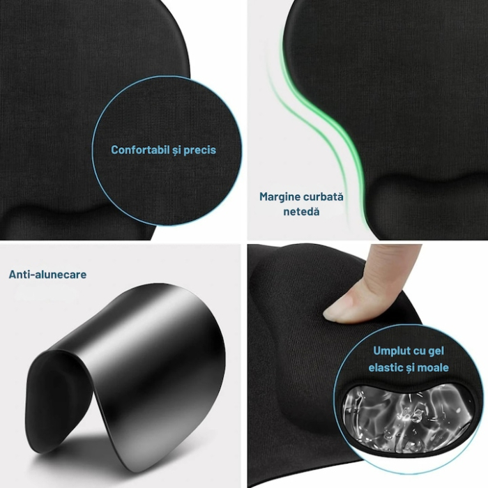 Mousepad cu suport pentru mana VarioShop®, ergonomic, confortabil, suprafata respirabila, anti-alunecare, 19 x 23 cm, Negru [4]