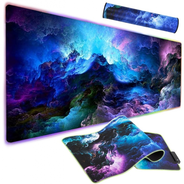Mousepad de gaming VarioShop® cu iluminare LED, Confectionat din material flexibil, antiaderent si rezistent la umiditate, 4 module de iluminat, 7 culori, Calitate premium, Dimensiuni 90 x 40 x 0.3 cm [11]
