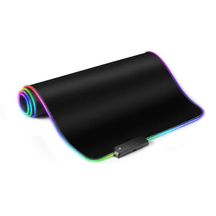 Mousepad de gaming VarioShop® cu iluminare LED, Confectionat din material flexibil, antiaderent si rezistent la umiditate, 4 module de iluminat, 7 culori, Cablu de aprox. 180 cm, Calitate premium, Dim [8]