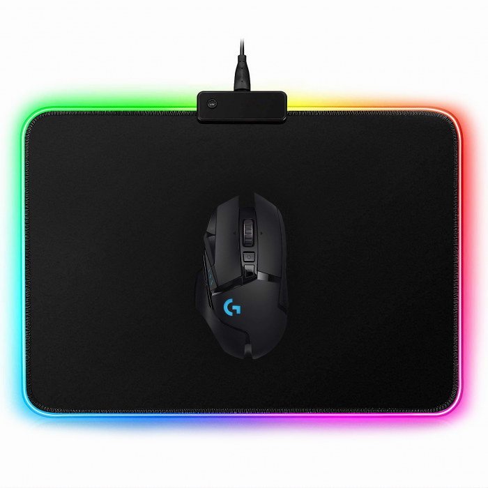 Mousepad de gaming VarioShop® cu iluminare LED, Confectionat din material flexibil, antiaderent si rezistent la umiditate, 4 module de iluminat, 7 culori, Cablu de aprox. 180 cm, Calitate premium, Dim [25]